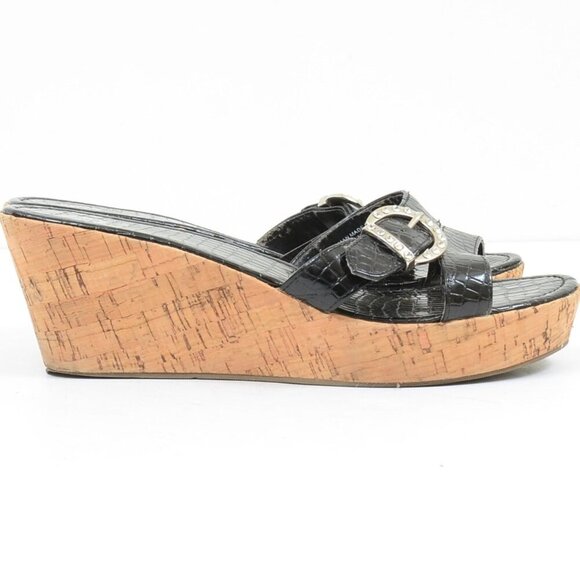 Yellow Box Amber Cork Wedge Moc Croc Buckle Detail Sandals Size 11 - Picture 5 of 10